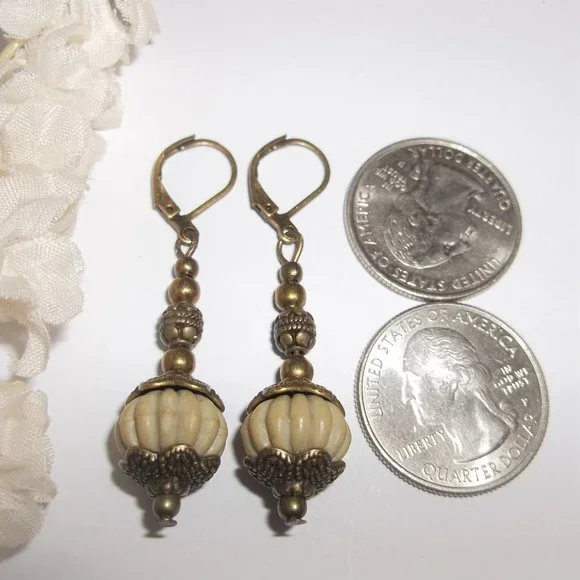 Sage Green and Brown Bronze Boho Earring Set Dangle Beaded Jewelry Gift NWT 6988 - Picture 2 of 9